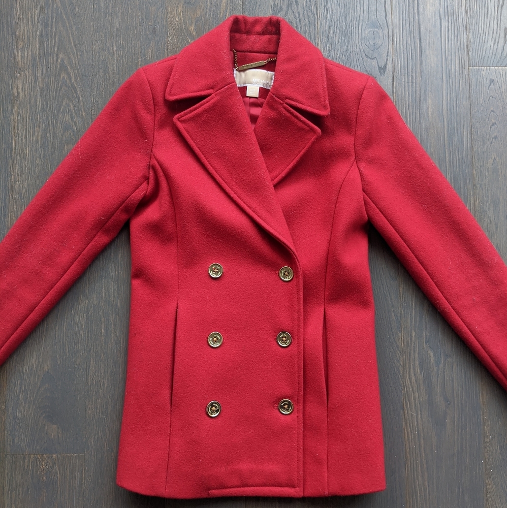 Michael Kors Red Wool Double-breasted Pea Coat - Picture 3 of 11